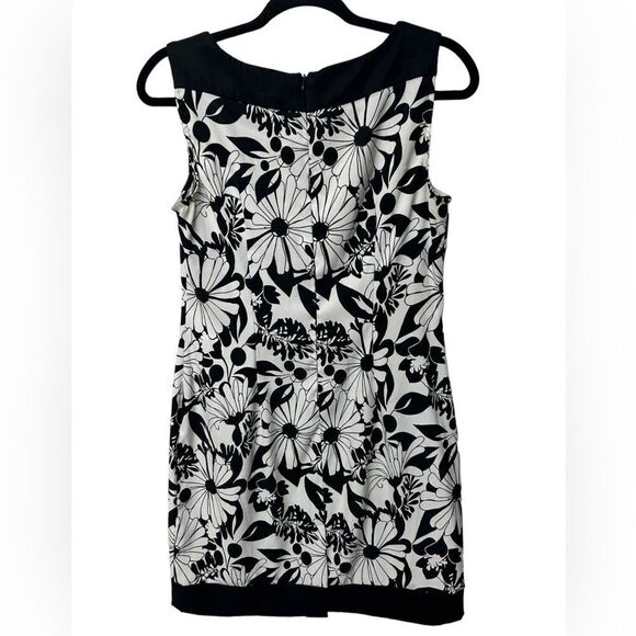 Connected Apparel Black White Contrast Floral Sleeveless Sheath Mini Dress Cute - Picture 4 of 7